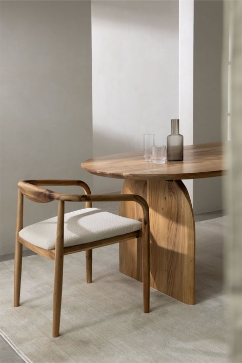 Silla de comedor en madera de acacia y tela bouclé Mallory