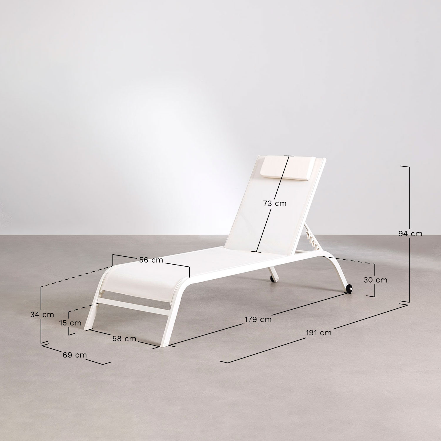 Tumbona reclinable con cojín Therys, medidas