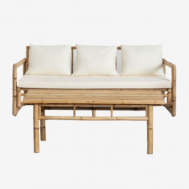 Conjunto De Jardín Con Sofá De 3 Plazas Y Mesa De Centro 120x60cm En Bambú Livayna Bambú - Sklum