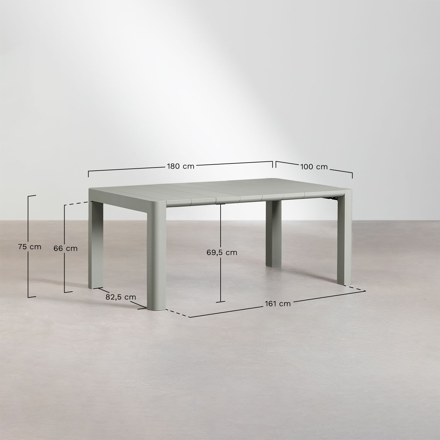 Set de Mesa Rectangular (180x100 cm) Arnadine y 6 Sillas de Jardín Lynette     , medidas