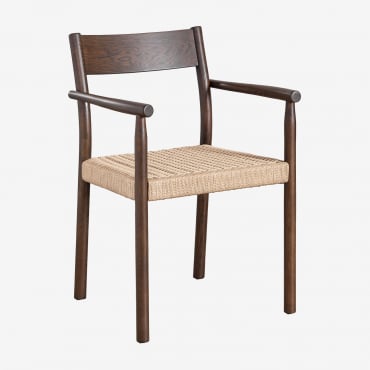 Pack De 4 Sillas De Jardín Con Reposabrazos En Madera De Roble Y Cuerda Trenzada Mara Madera Oscura - Sklum