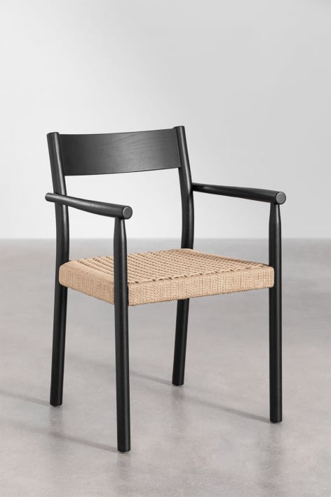 Pack de 4 sillas de jardín en madera de roble y cuerda trenzada Mara - Negro
