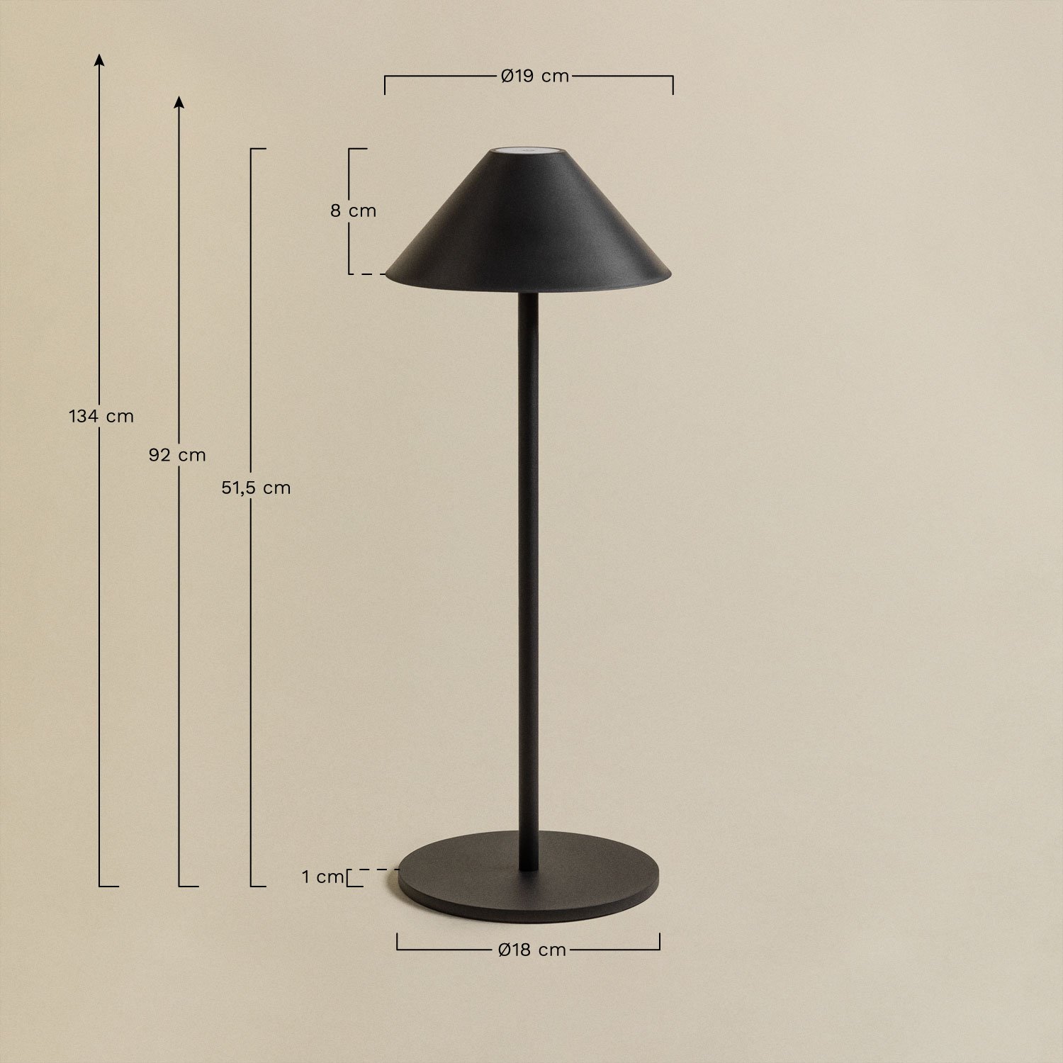 Lámpara de pie LED inalámbrica para exterior Asiev   , medidas