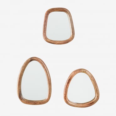 Set De 3 Espejos De Pared En Madera De Mango Gabael Design Madera Mango - Sklum
