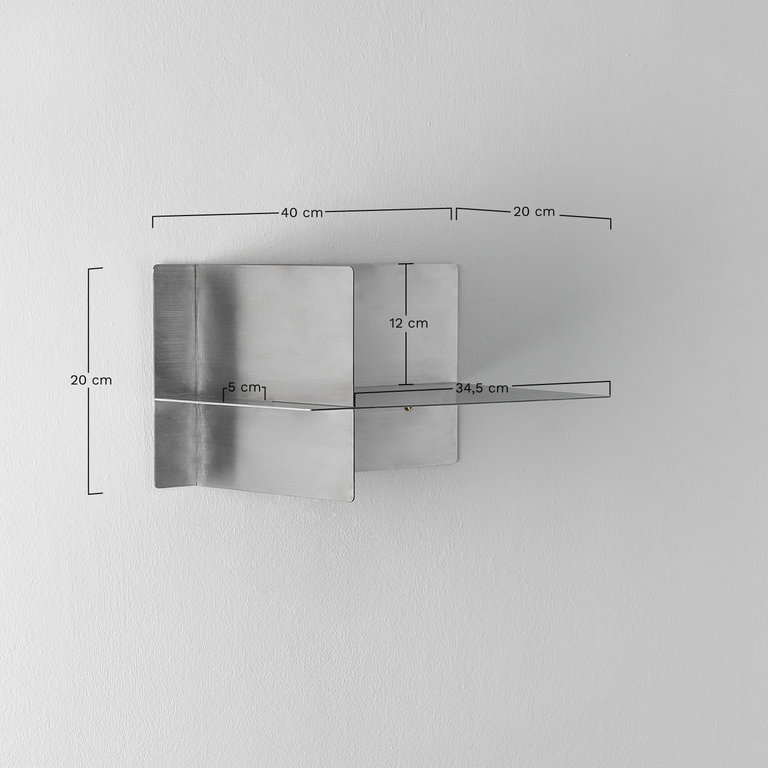 Estante de pared en acero inoxidable Nolvia, medidas