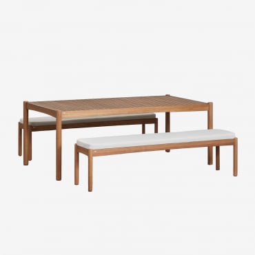 Set De Mesa Rectangular (200x100 Cm) Y 2 Bancos De Jardín En Madera De Eucalipto Aderyn Marrón Eucalipto - Sklum