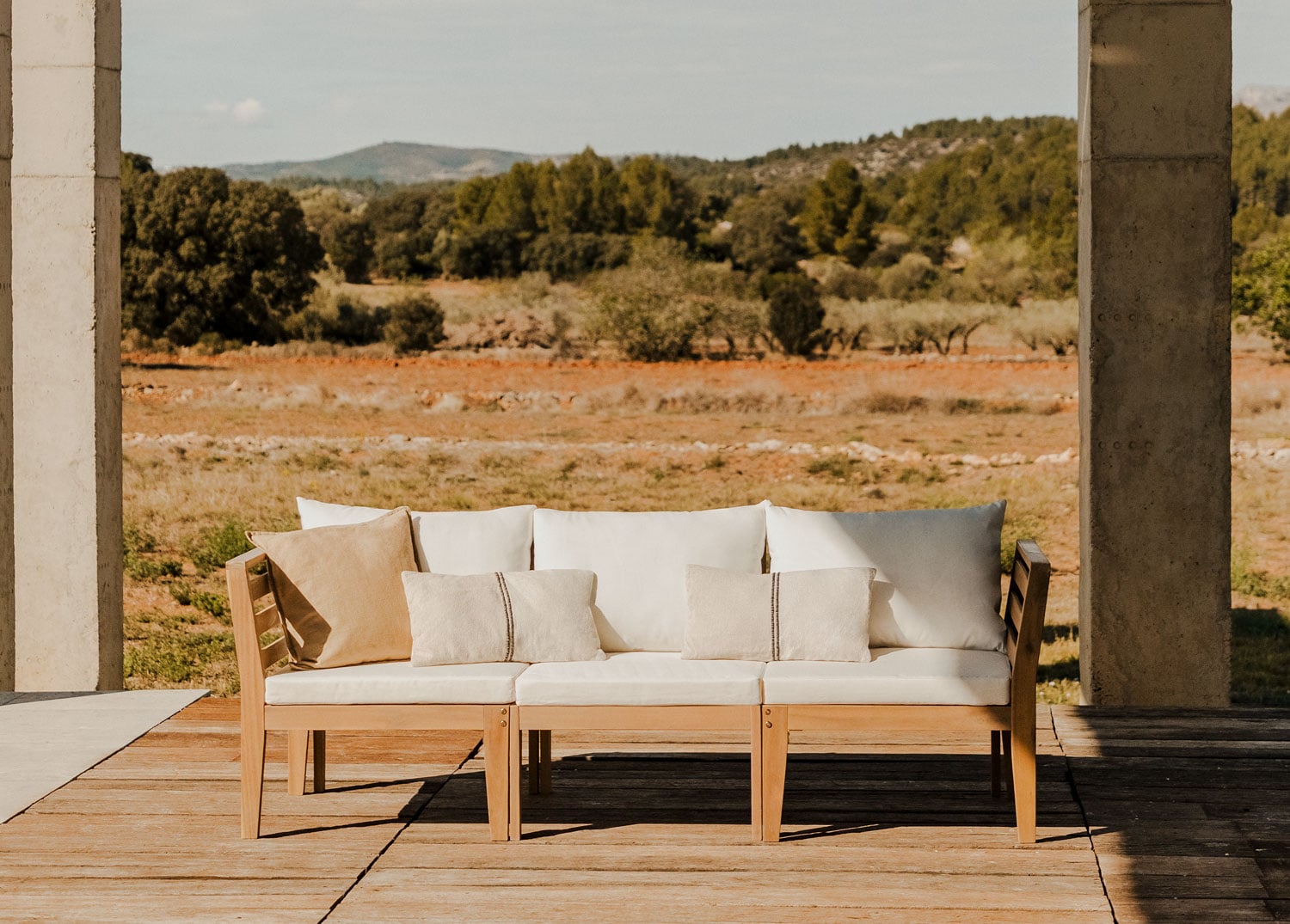 Sofá modular de jardín de 3 piezas en madera de acacia Filips