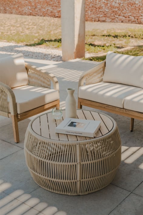 Mesa de centro para jardín redonda Ø80 cm en aluminio y madera de acacia Krot