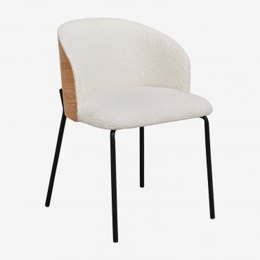 Pack De 4 Sillas De Comedor En Madera Tapizada Amieva Negro & Bouclé Blanco - Sklum
