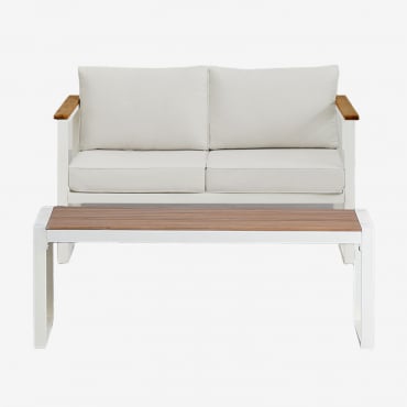 Conjunto De Jardín De Sofá De 2 Plazas Y Mesa De Centro En Aluminio 110x55cm Lipov Blanco Gardenia - Sklum