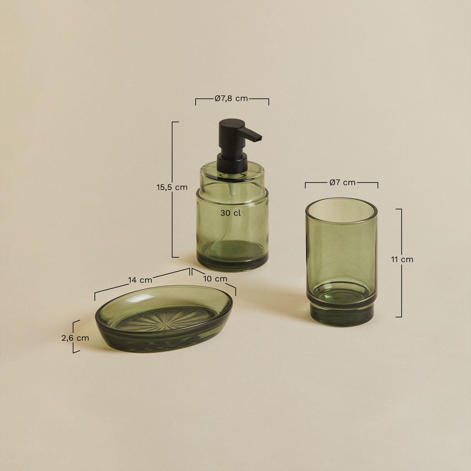 Set de baño en vidrio Helmont, medidas