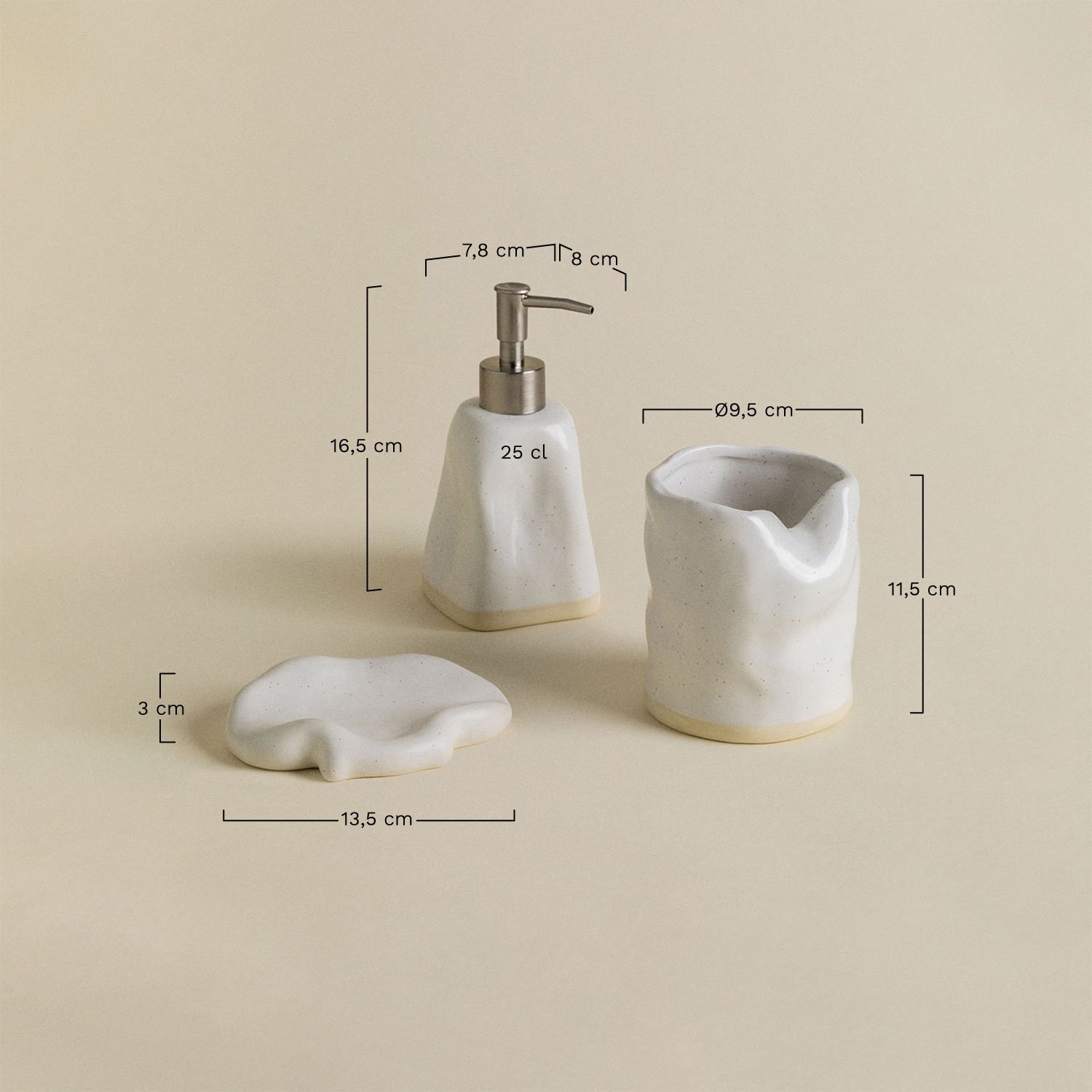 Set de baño en gres Tuvan, medidas