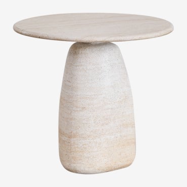 Mesa Auxiliar Redonda En Cemento Look Travertino Grebik Ø60 Cm - Sklum