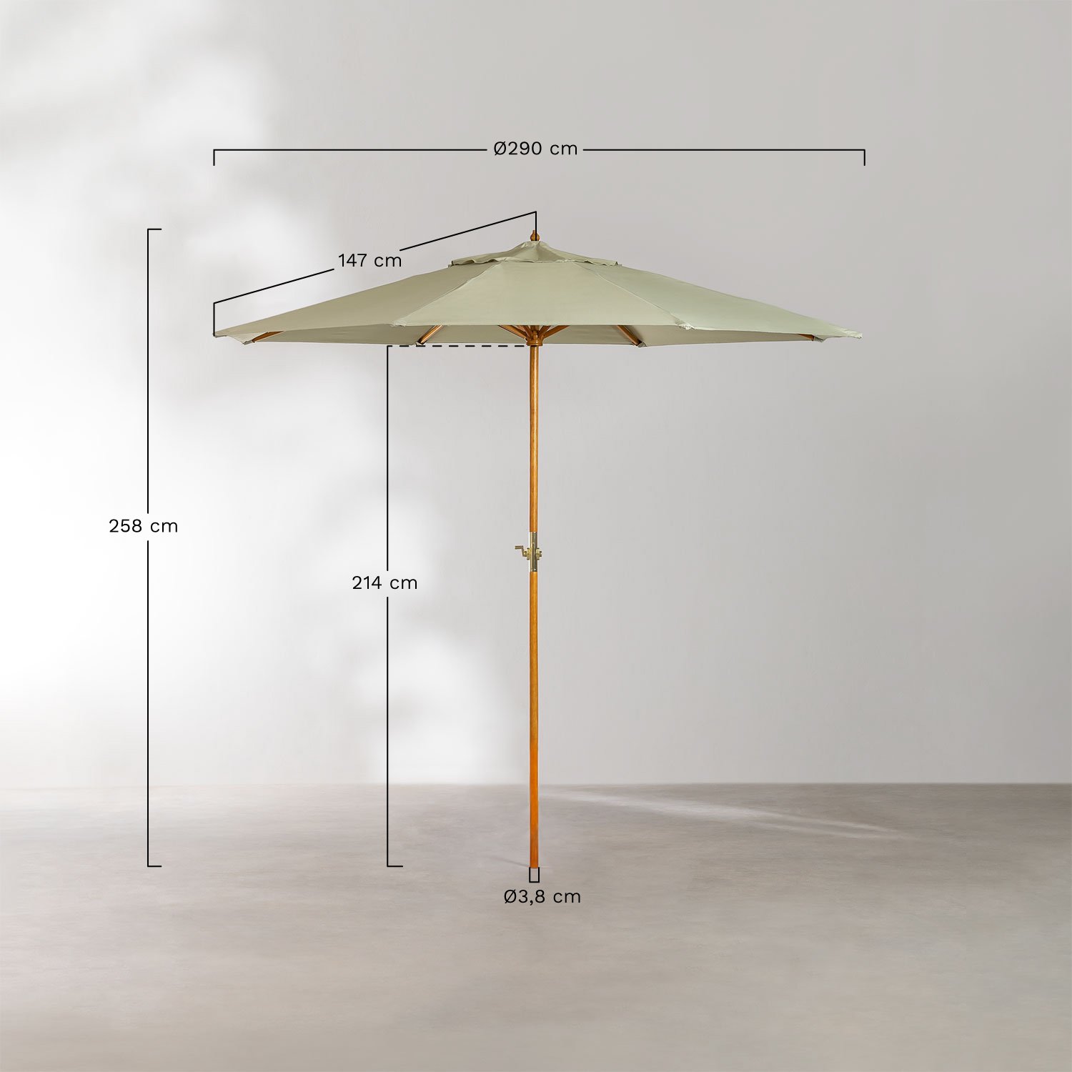 Sombrilla Ø290 cm en tela y madera Cretas , medidas