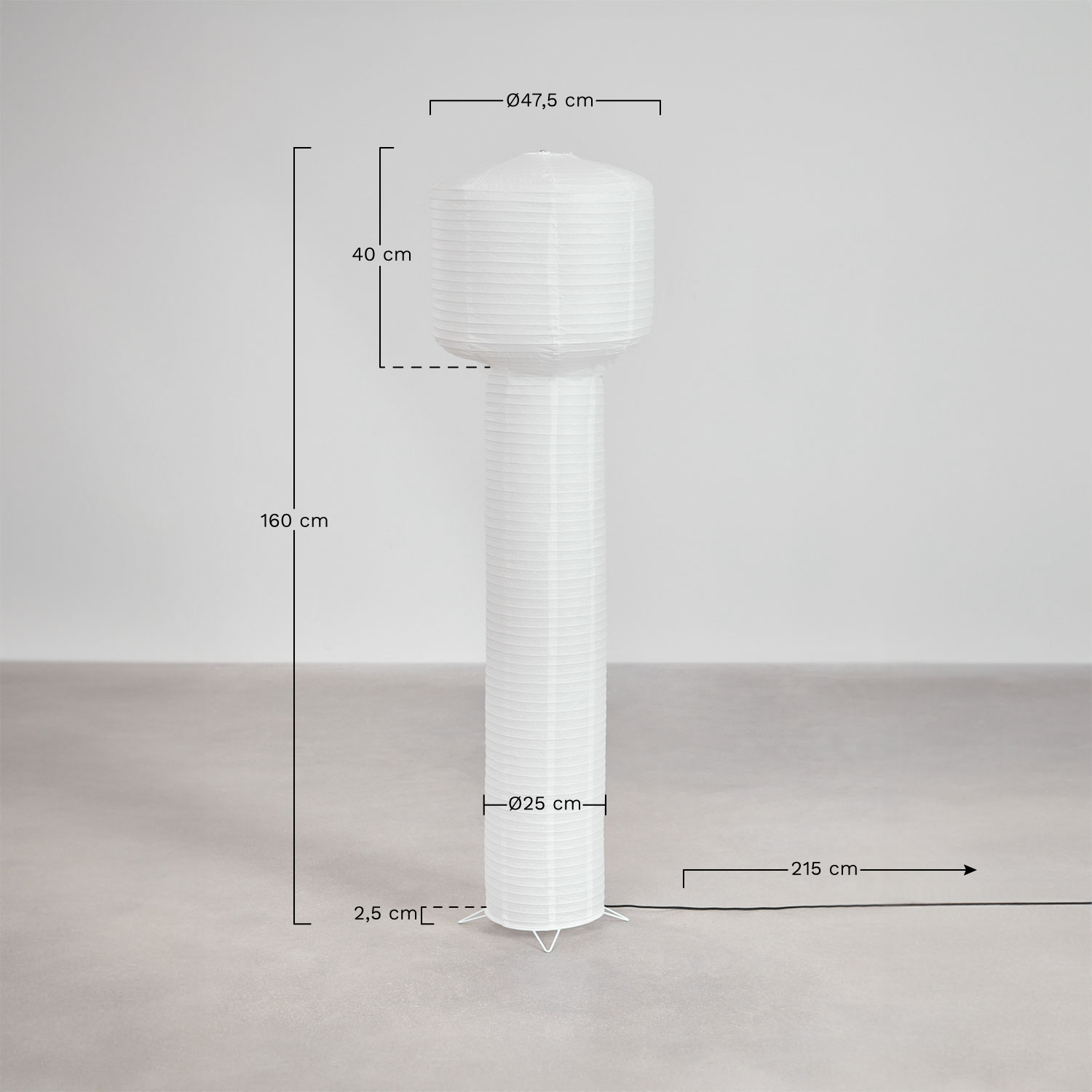 Lámpara de pie en papel Prenola , medidas