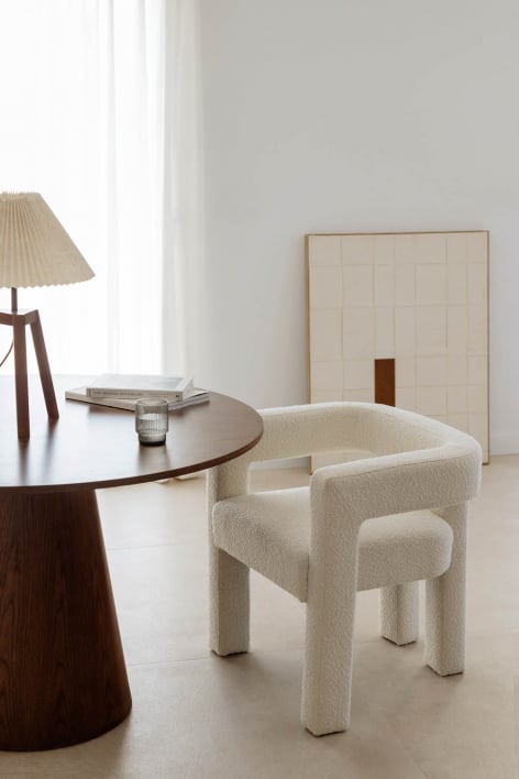 Silla de comedor con reposabrazos tapizada Liara - Bouclé Blanco