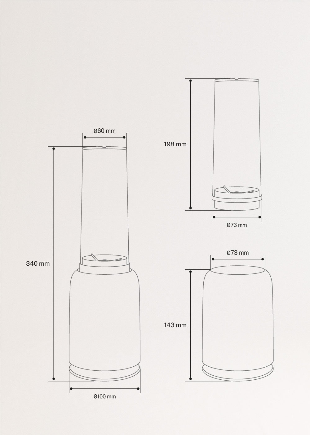 CREATE - MOI STUDIO - Batidora con vaso portátil, medidas