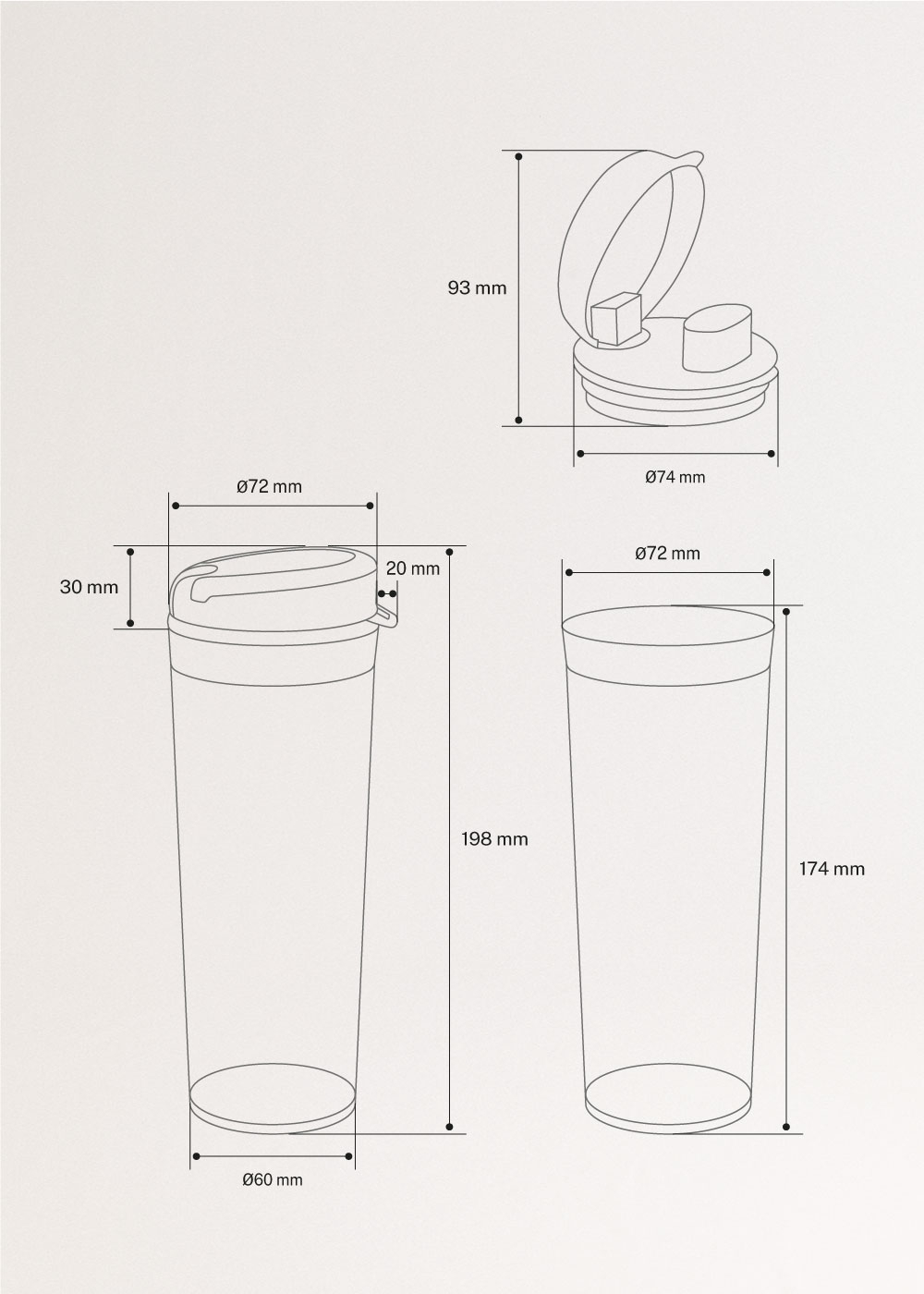 CREATE - MOI STUDIO - Batidora con vaso portátil, medidas