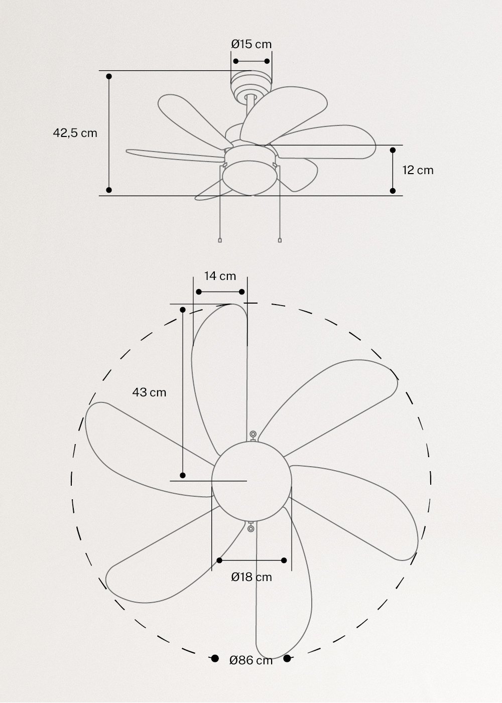 CREATE - WINDLIGHT EASY - Ventilador de techo 53W silencioso Ø86 cm, medidas
