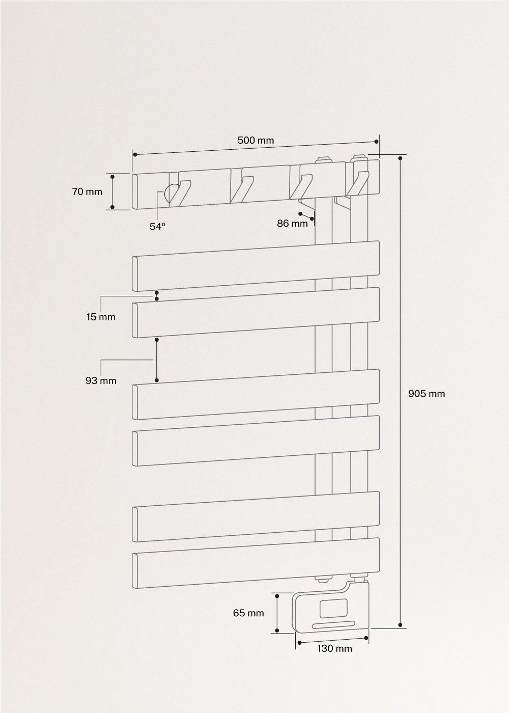 CREATE - WARM TOWEL MODERN - Toallero eléctrico de pared, medidas