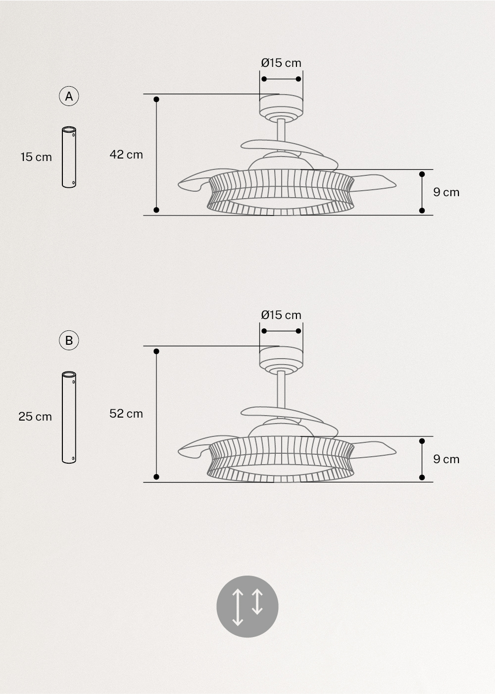 CREATE - WIND CLEAR RATTAN - Ventilador de techo 40W silencioso Ø107cm aspas retráctiles con luz LED de 36W, medidas