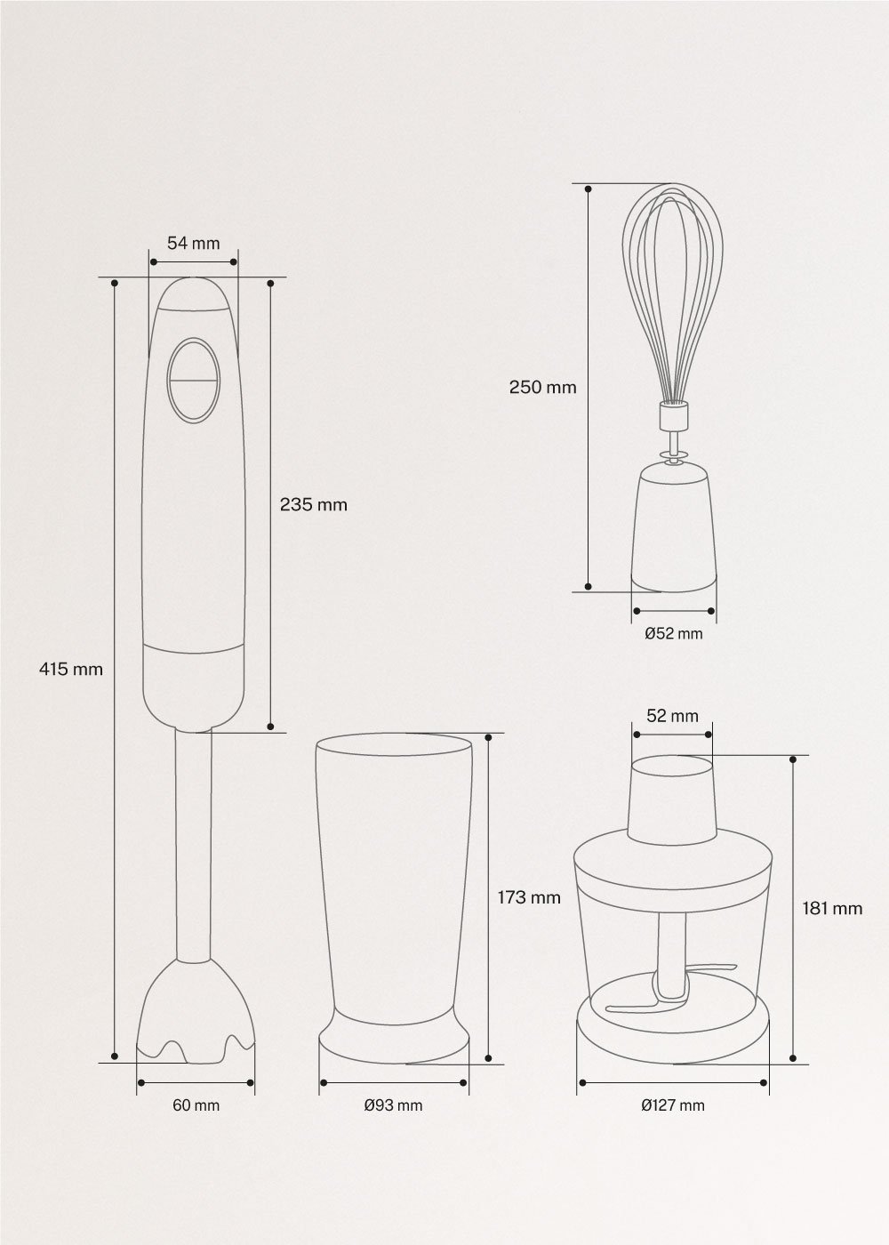 CREATE - FULLMIX RETRO - Batidora de mano, medidas