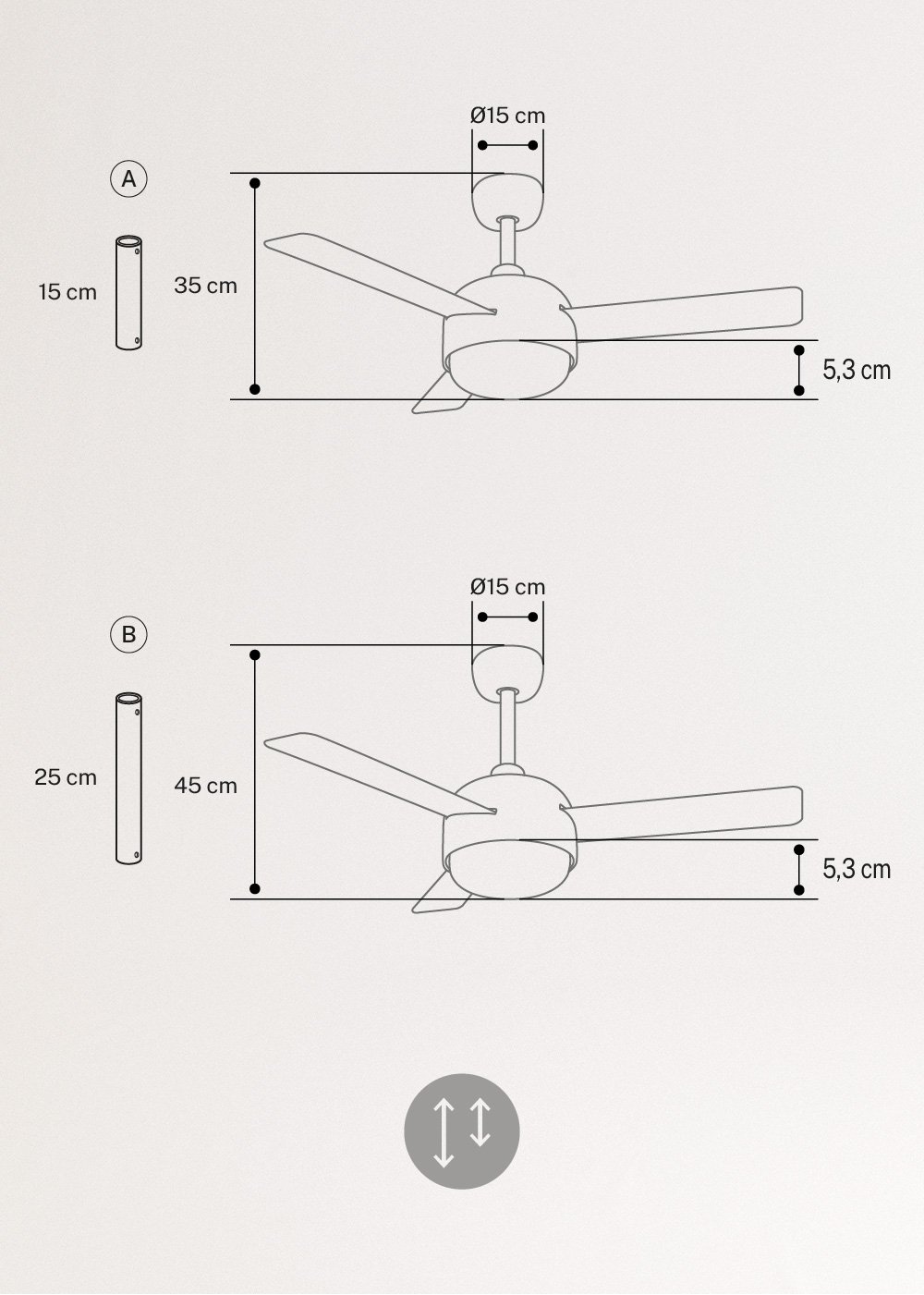 CREATE - WIND BALL - Ventilador de techo 40W silencioso Ø112 cm con luz LED de 15W, medidas