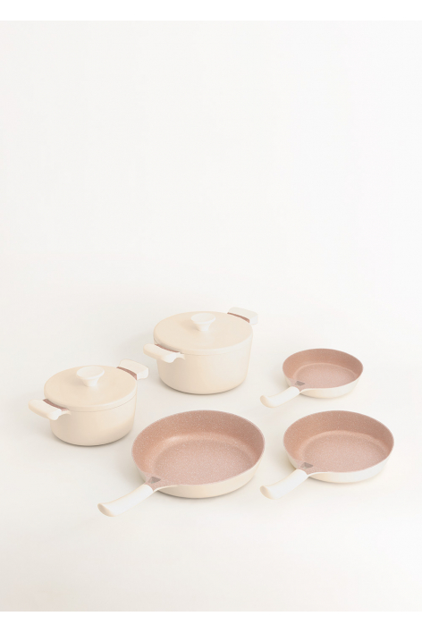 CREATE - Batería de cocina 2 ollas POT STUDIO y 3 sartenes PAN STUDIO de aluminio fundido y asas de baquelita