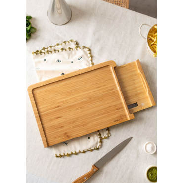 FARBERWARE Tabla De Cortar Build-A-Board De Bambú Con Compartimentos Incorporados, Tapa Con Cierre Transparente Y Asas Azul Marino, Ideal Para Embutidos, Aperitivos Y Preparación