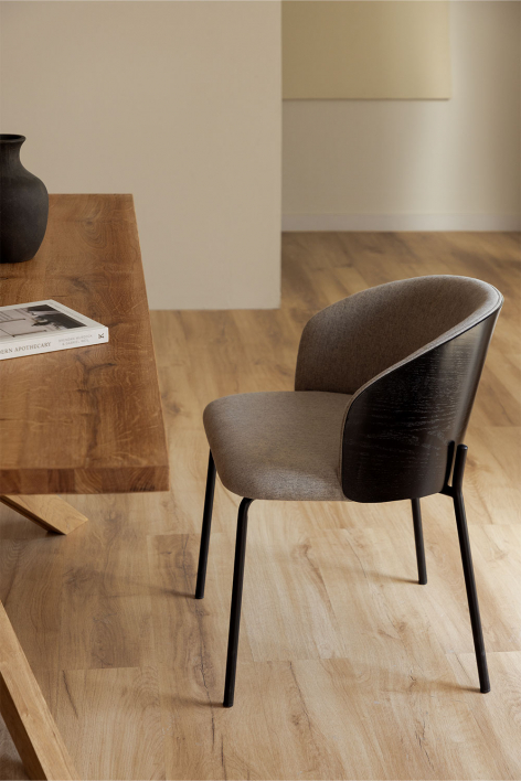 Silla de comedor en madera tapizada Amieva - Tela Gris Topo Claro