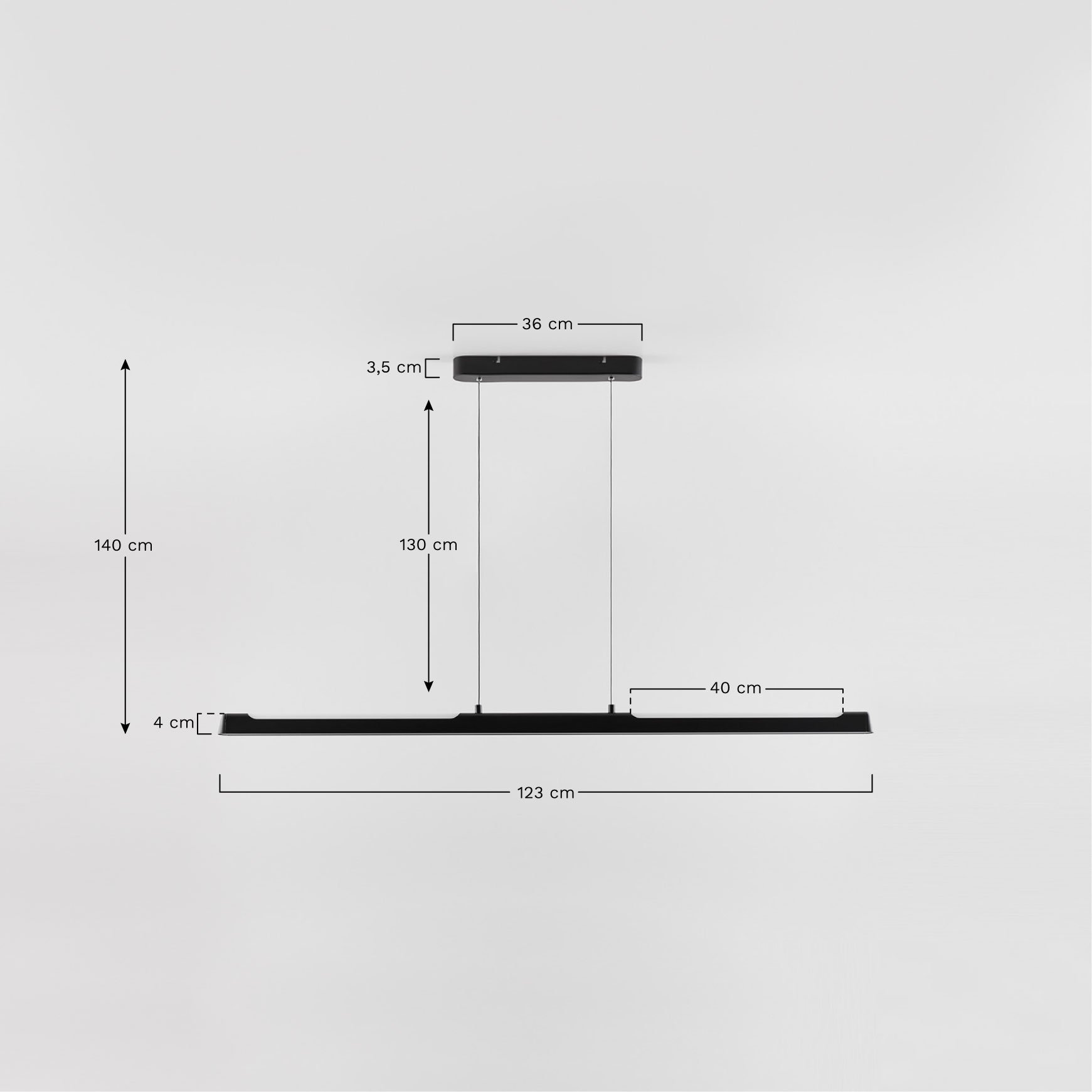 Lámpara de techo lineal LED en aluminio (120 cm) Egoy, medidas
