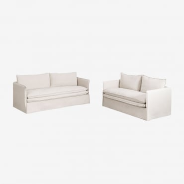 Conjunto De Salón Con Sofá De 2 Plazas Y Sofás De 3 Plazas En Lino Y Algodón Grace Tela Beige - Sklum