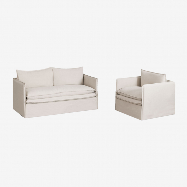 Conjunto De Salón Con Sofá De 2 Plazas Y Sillón En Lino Y Algodón Grace Tela Beige - Sklum