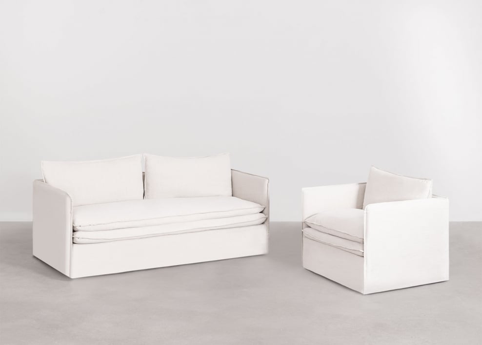 Conjunto de salón con sofá de 3 plazas y sillón en lino y algodón Grace