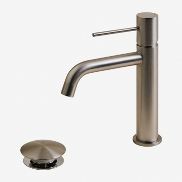 Set De Grifo De Lavabo En Latón Y Válvula De Desagüe Para Lavabo Tipo Click-clack Orveta Gris Cepillado & ↑20 Cm & Válvula Con Rebosadero - Sklum