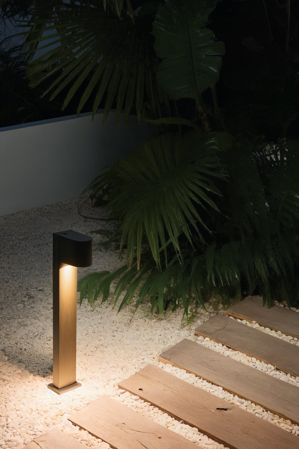 lámpara exterior moderna, iluminación jardin minimalista