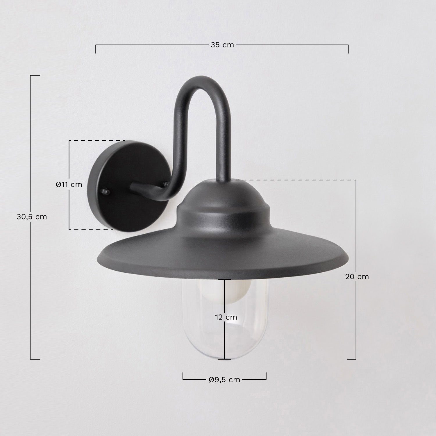 Lámpara de pared para exterior en aluminio y cristal Quelar, medidas
