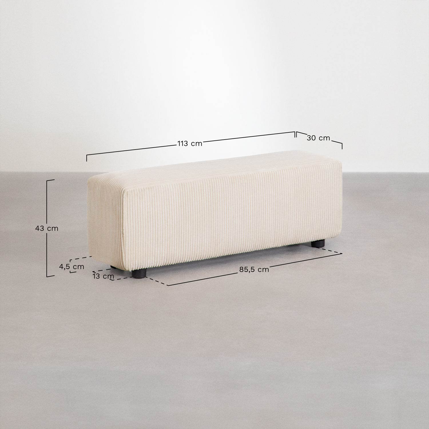 Brazo bajo 113x30 cm para sofá modular Bruna , medidas