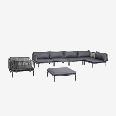 Sofá Modular De Jardín Rinconera De 5 Piezas Con Puff Y Sillón Roubly Gris Grafito - Sklum