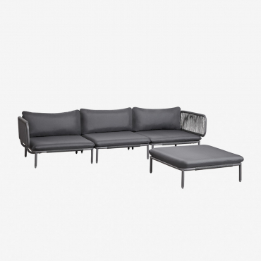 Sofá Modular De Jardín De 3 Piezas Con 2 Sillones Esquineros Y Puff Roubly Gris Grafito - Sklum
