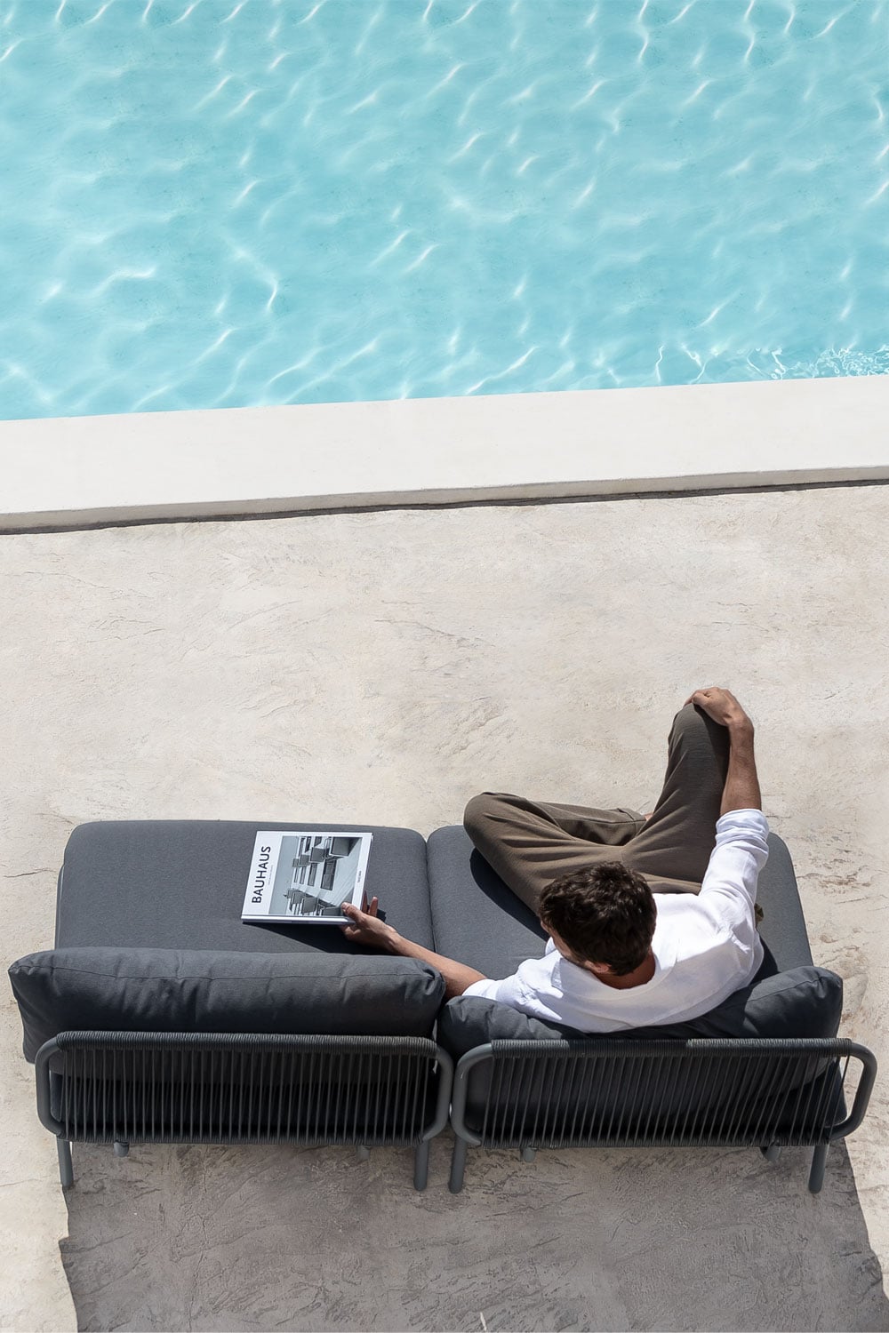 Sofá modular de jardín de 2 piezas Roubly en acero y cuerda