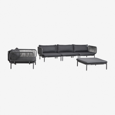 Conjunto De Jardín Con Sofá Modular De 3 Piezas Con 2 Módulos Esquineros, Puff Y Sillón En Acero Roubly Gris Grafito - Sklum