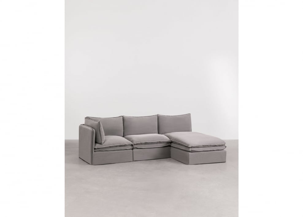 Sofá modular chaise longue de 3 piezas en lino y algodón Grace - Tela Gris Oscuro