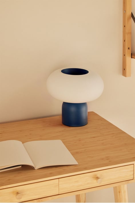 Lámpara de mesa LED en cristal y acero Deruent