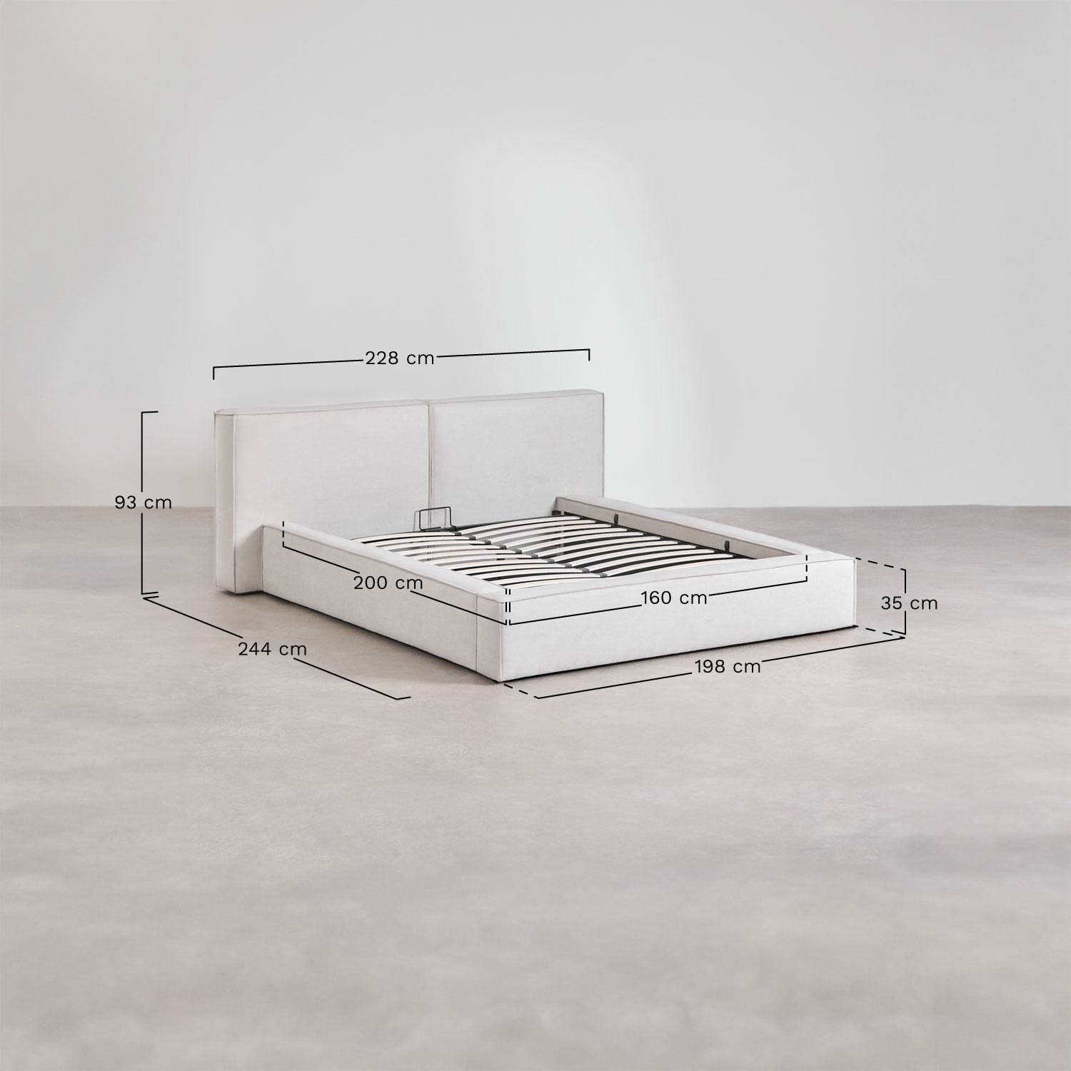 Cama con canapé abatible tapizada Lunari , medidas