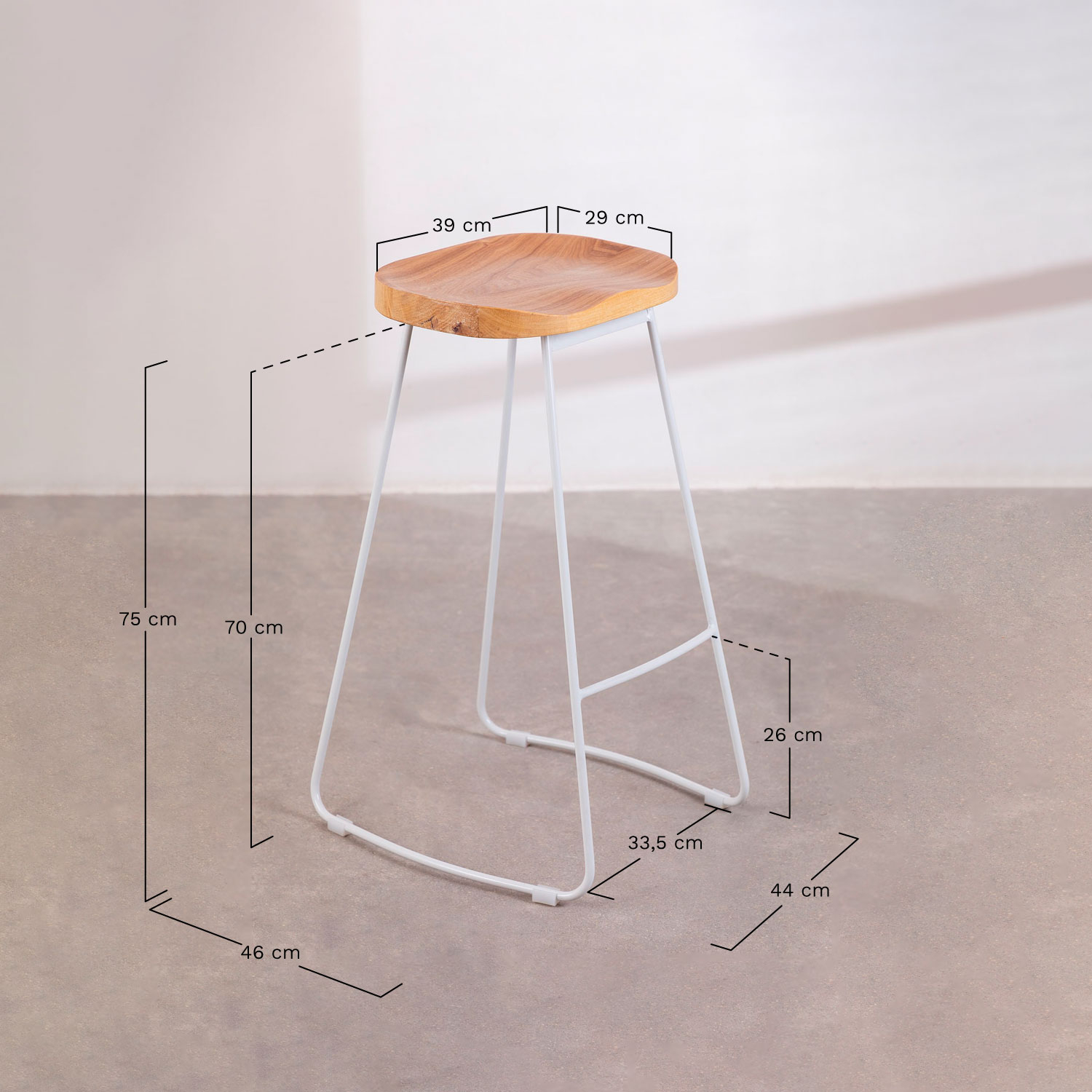 Pack de 4 taburetes altos en acero y madera de olmo Neicol, medidas