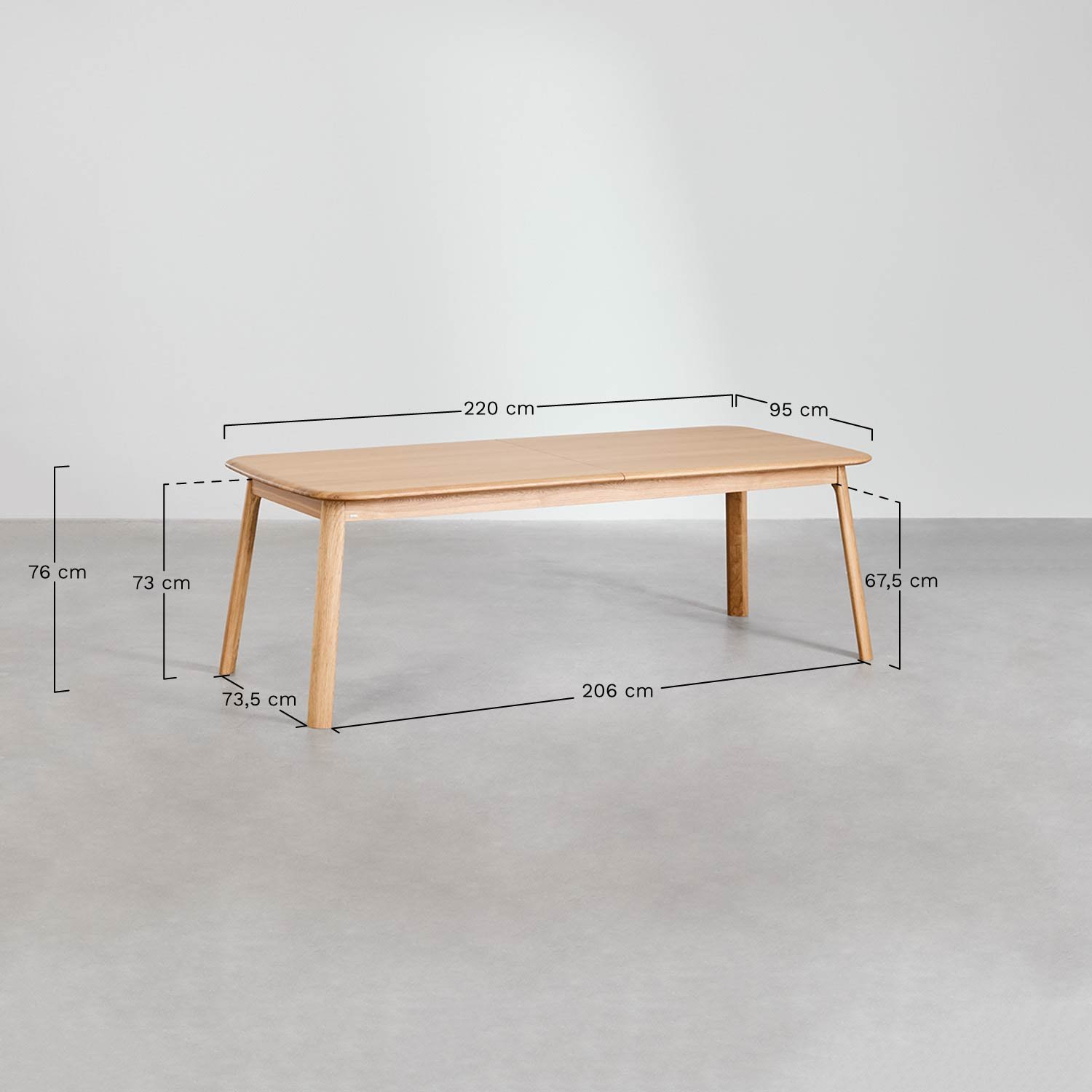 Mesa de comedor rectangular 220-320x95 cm extensible en madera Treveris , medidas