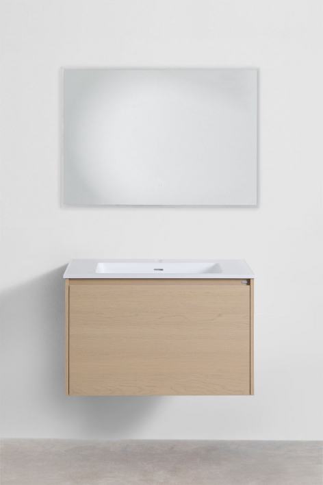 Conjunto de mueble de baño suspendido 80x50 cm en madera con lavabo integrado Jacob - Madera Natural