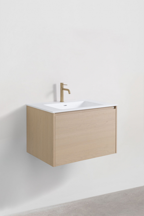 Conjunto de mueble de baño suspendido 80x50 cm en madera con lavabo integrado Jacob - Madera Natural