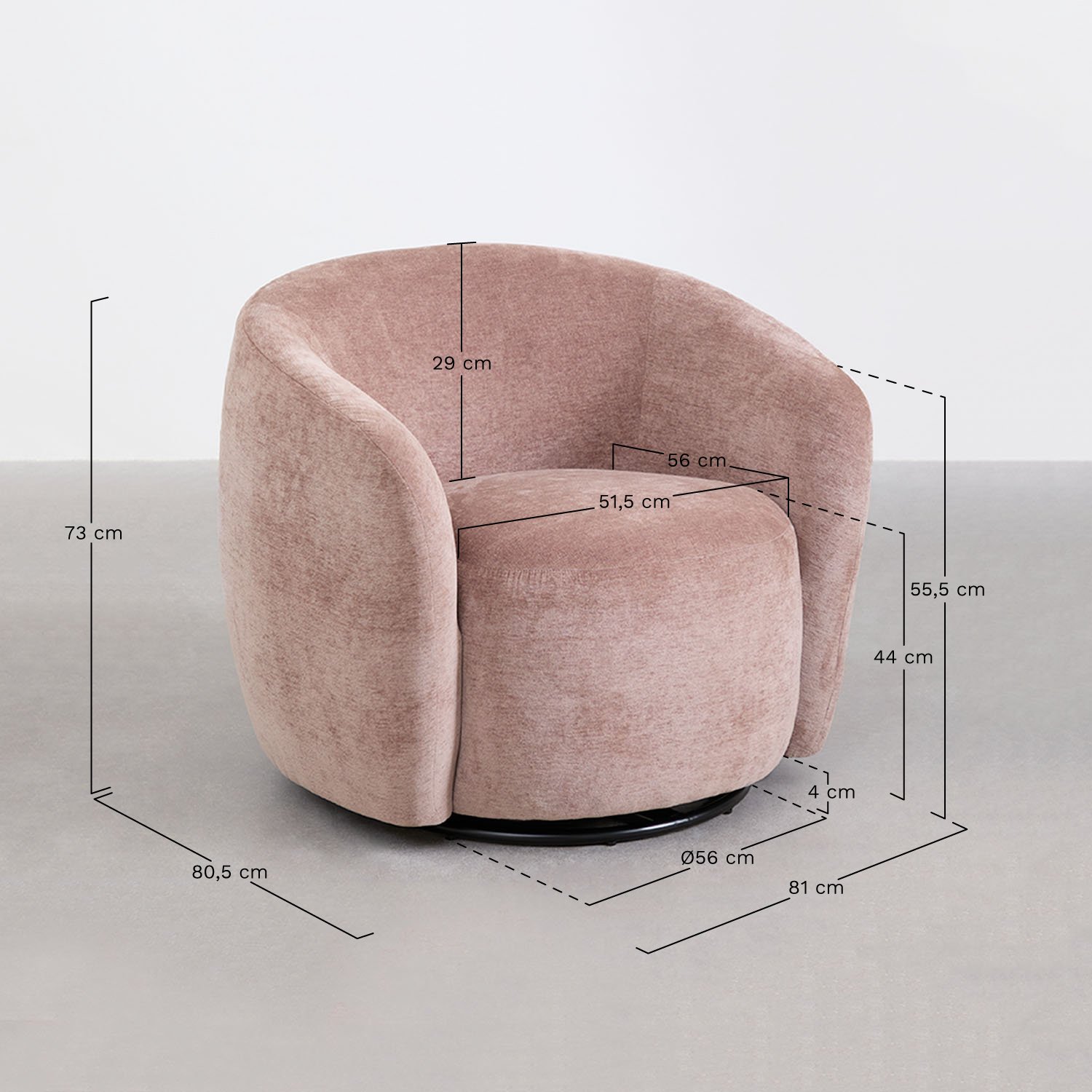 Pack de 2 sillones giratorios en chenilla Mieres, medidas